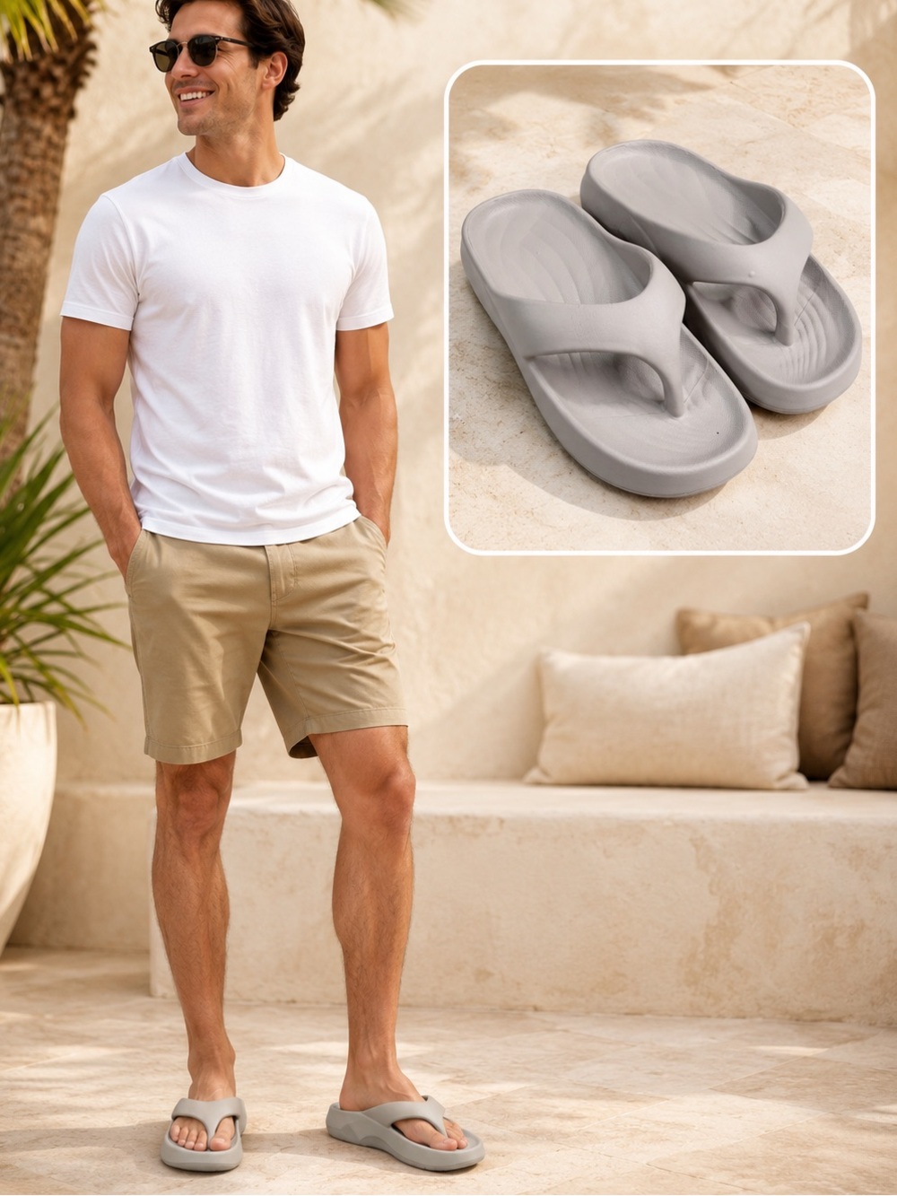 NWT MENS Rubber FLIP FLOP SANDALS SZ 9/10 in Khaki